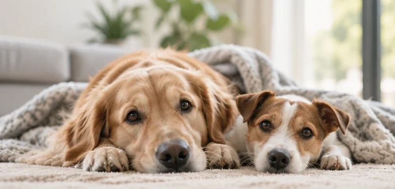Zwei Hunde entspannt zu Hause