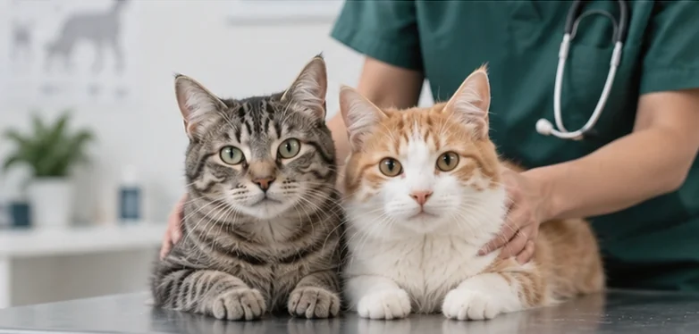 Zwei Katzen in der Tierarztpraxis